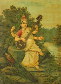 Raja Ravi Varma Saraswati oil painting image